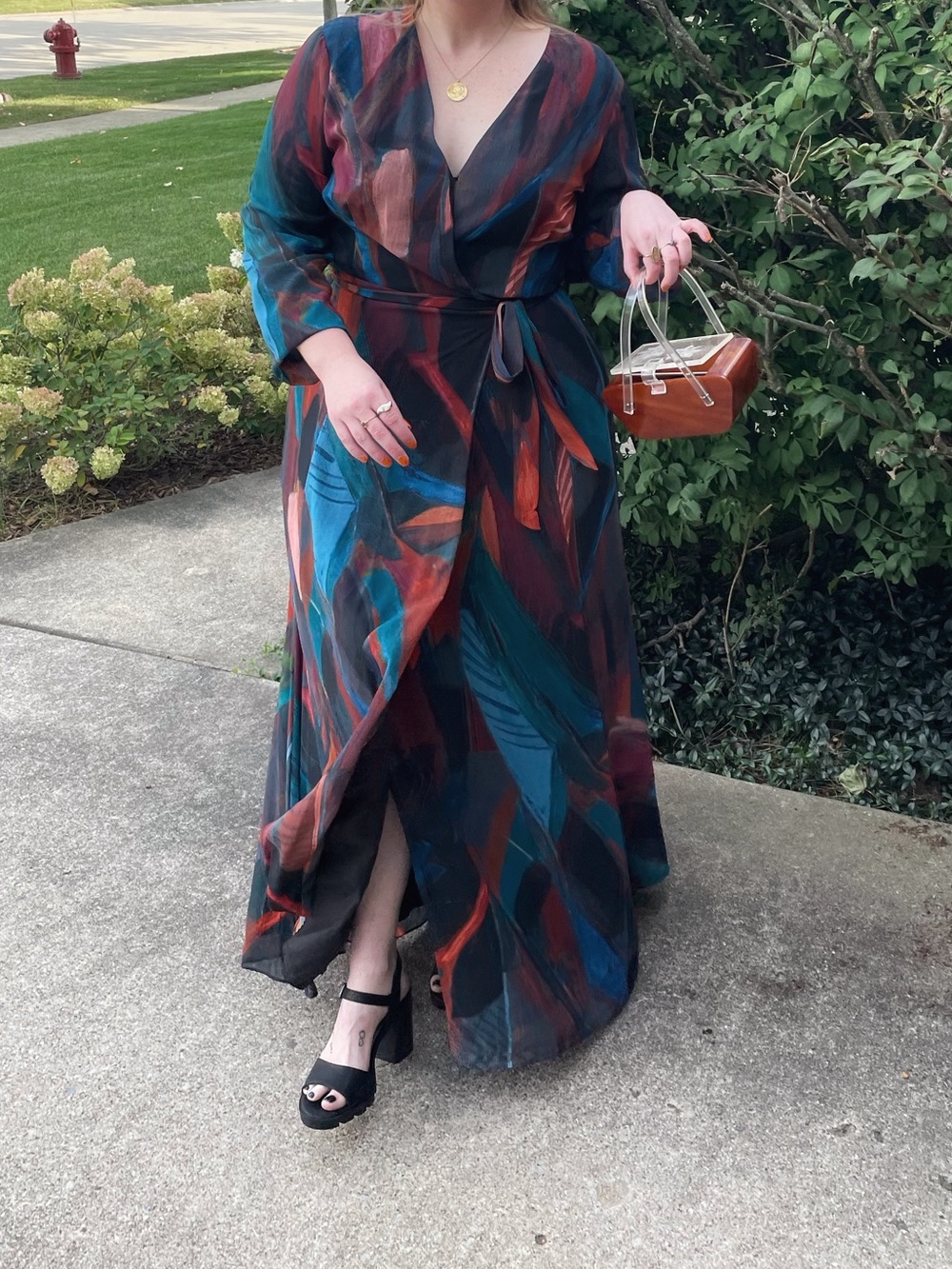 Anthropologie Blue and Orange Long Sleeve Dress